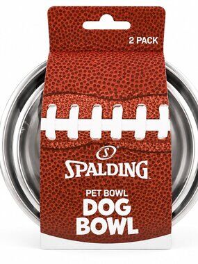Spalding Football 2 Pc Pet Bowl Set Stainless Steel Food Water Bowls Dog Cat
